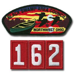 Black Swamp Area Council patch with
red cloth 162 numbers below